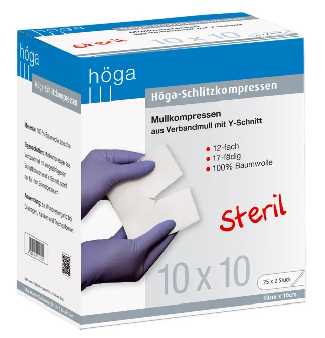 Höga Schlitzkompressen gaas steriel 10x10cm 50 stuks Y-snit