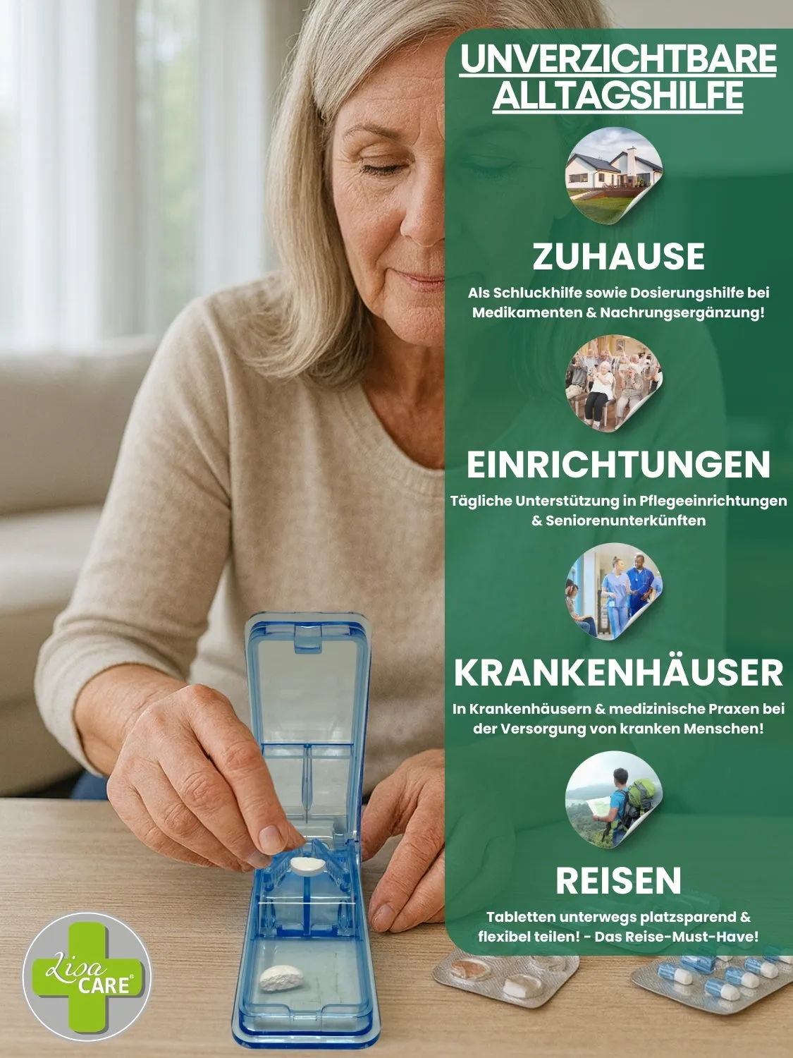 LisaCare Tablettensnijder Pillensnijder Compact met Bewaarvak