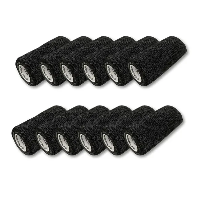 LisaCare Cohesief Verband Zwart 10cm x 4,5m 12 Rollen Zelfklevend