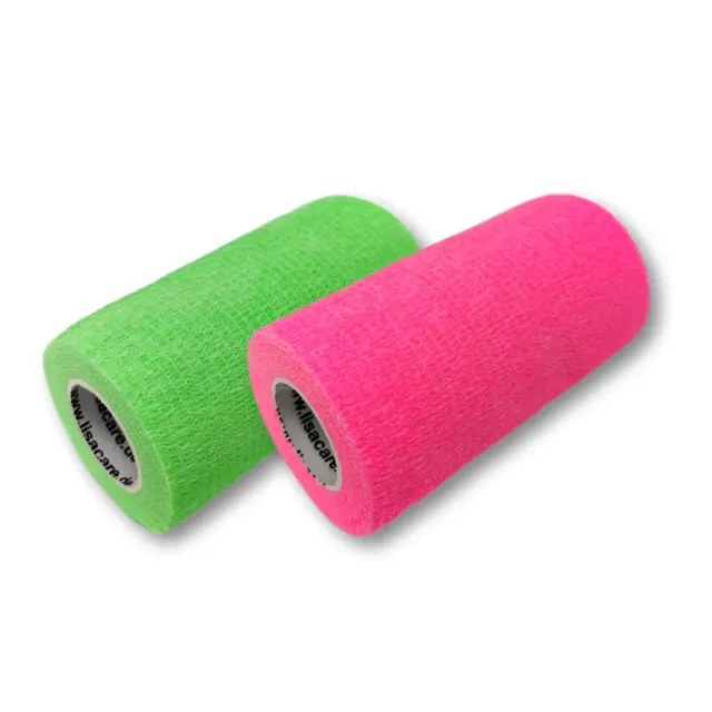 LisaCare cohesief verband 10cm x 4,5m neongroen neonroze zelfhechtend