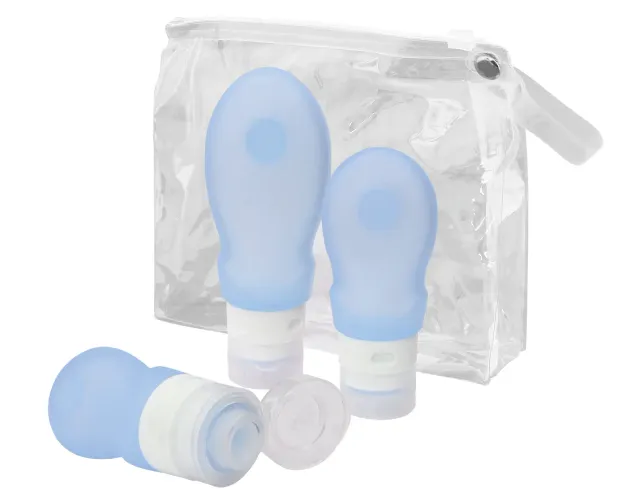 TravelSafe Siliconen Knijpflesjes set blauw 3 stuks 37-89ml