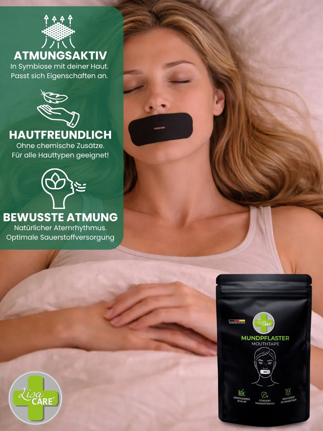 LisaCare Mundpflaster Schlafen mondtape 30 stuks katoen