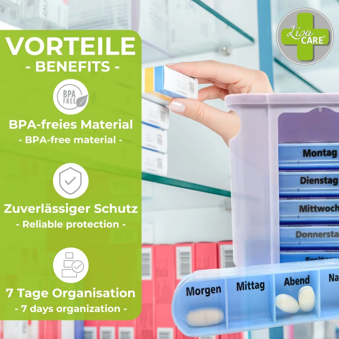 LisaCare pillendoos 7 dagen organizer 4 vakken tasformaat