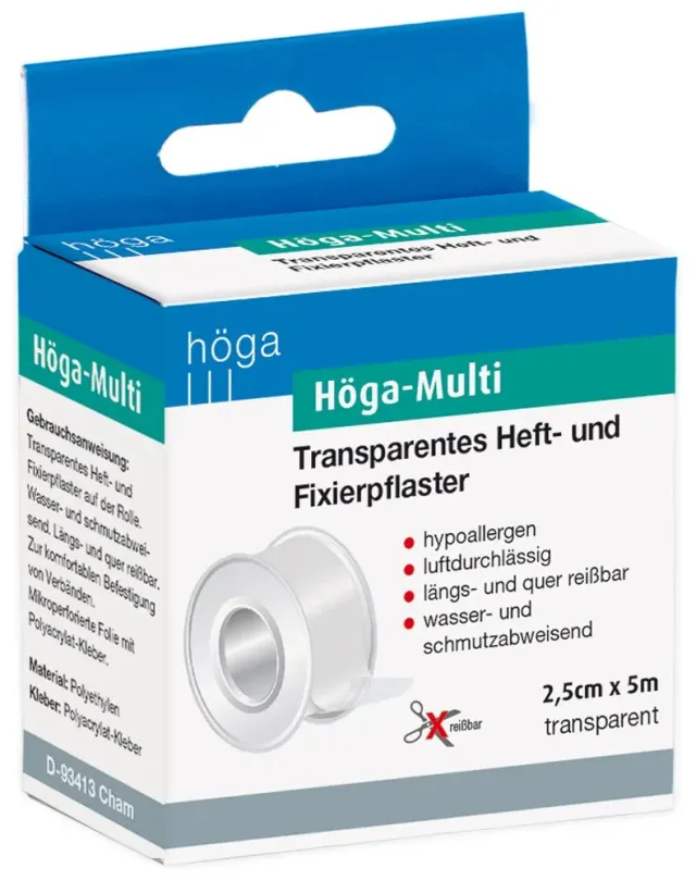 Höga Multi Fixatiepleister 2,5 cm x 5 m transparant