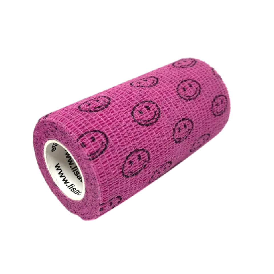 LisaCare cohesief verband 10cm x 4,5m Smiley Roze zelfklevend