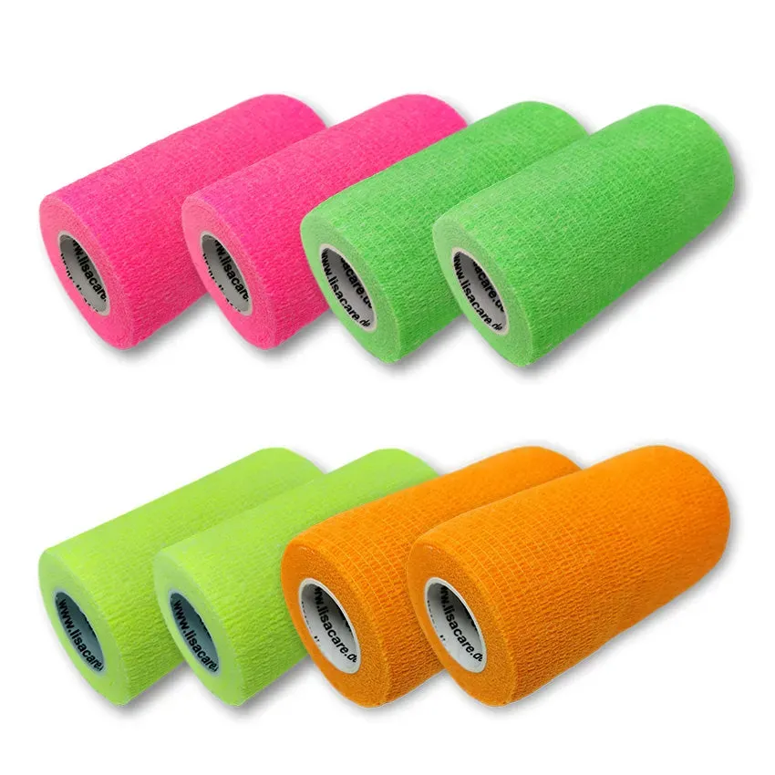 LisaCare zelfklevend verband 10cm x 4,5m neonmix 8 stuks zelfhechtend
