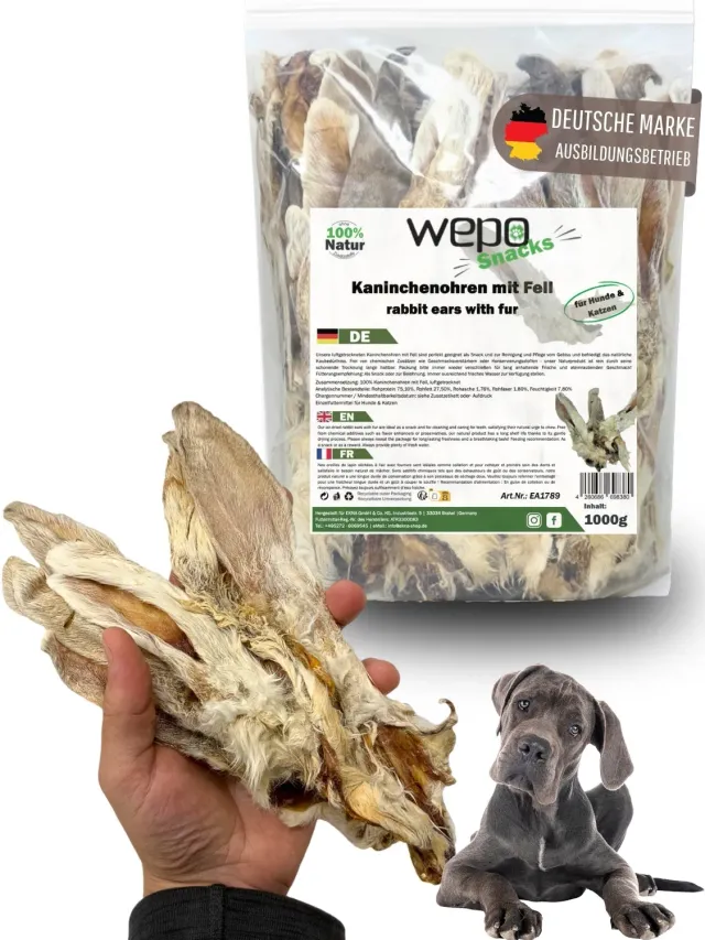 WEPO konijnenoren met vacht 1kg hondensnack natuurlijk