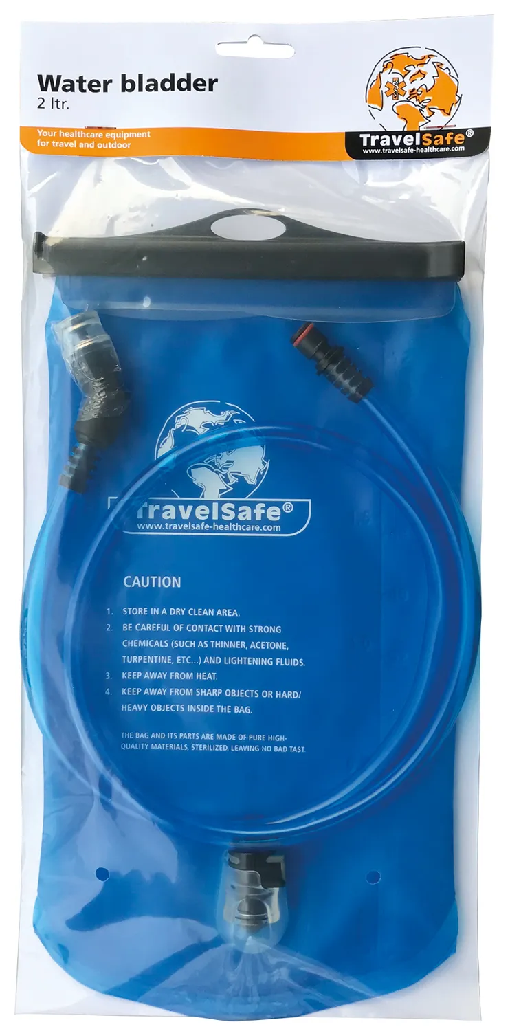 TravelSafe waterbag met drinkslang 2 liter TPU blauw