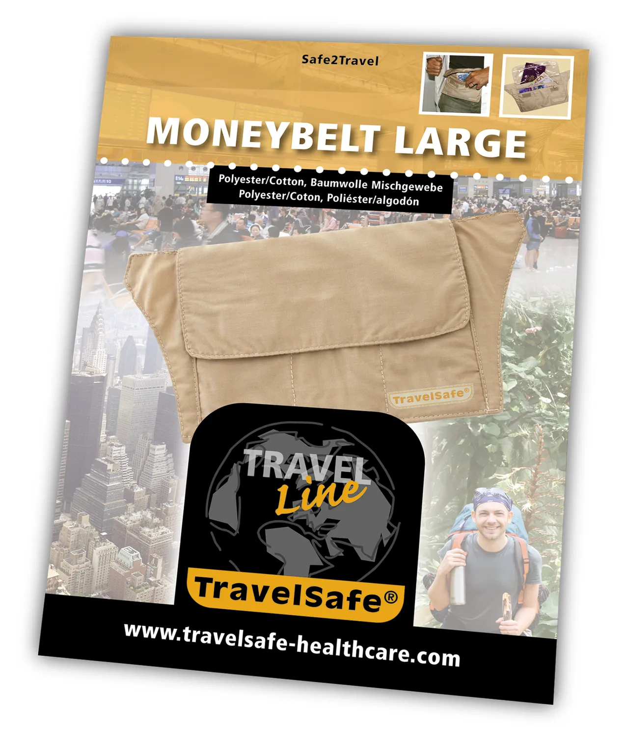 TravelSafe Moneybelt Large geldgordel beige 26x13 cm